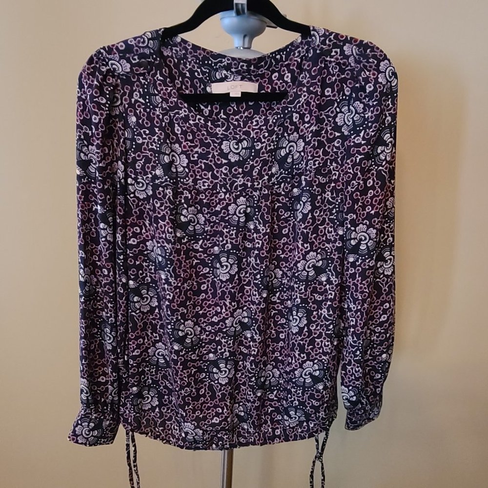 Loft multi color blouse with tie waist